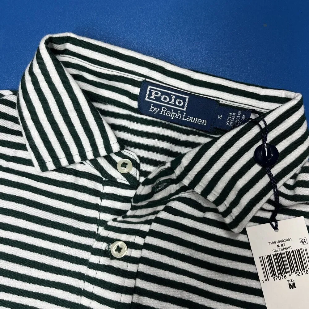 NWT Polo Ralph Lauren Men's Medium Green ‎ White Stripe Lion Crest Shirt $148